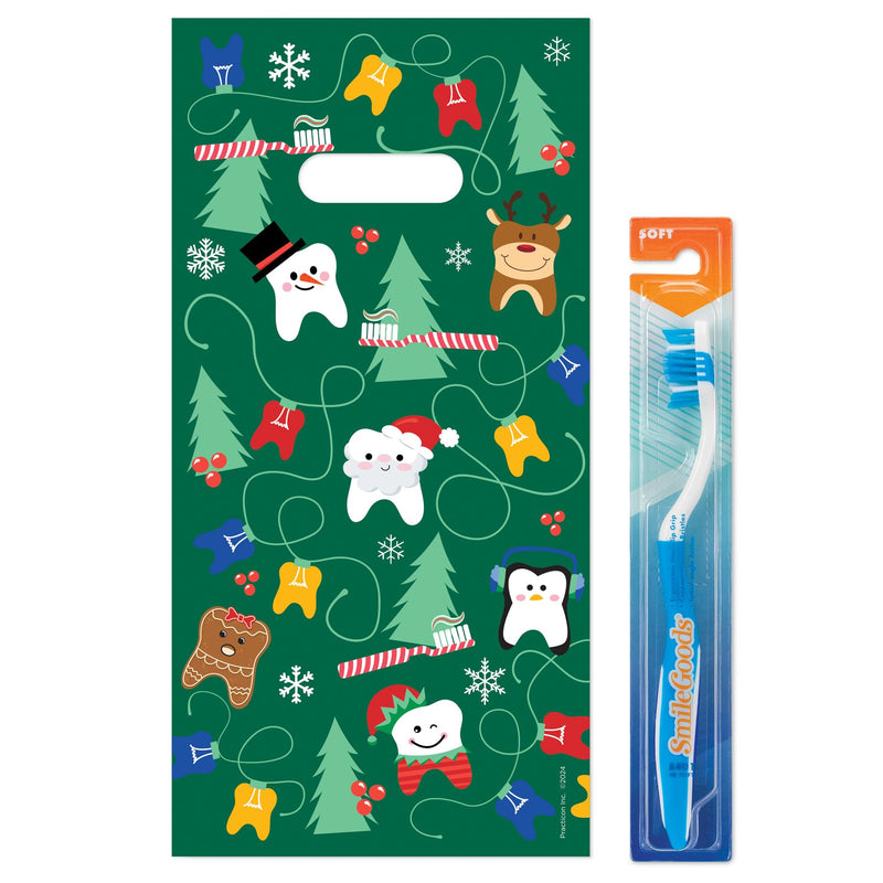 [Australia - AusPower] - Practicon Dental Christmas 6" x 12" Dental Giveaway Bags, Winter Holiday Themed Bags, Dental Hygiene Patient Care Goodie Bag, Dentist Office Plastic Gift Bags, 100 Pack 