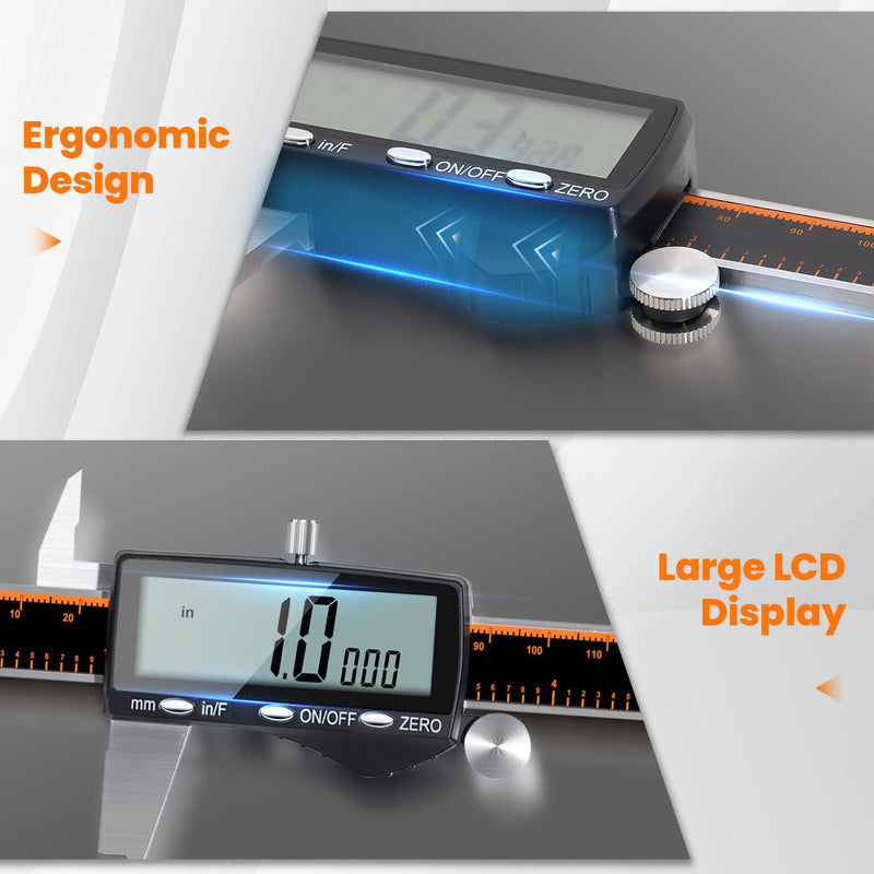 [Australia - AusPower] - HARDELL Digital Caliper 12 Inch, Rechargeable Calipers with Large LCD Screen, Stainless Steel Digital Caliper Measuring Tool, Auto-Off, Inch/MM/Fraction for DIY/Household/3D-printing 