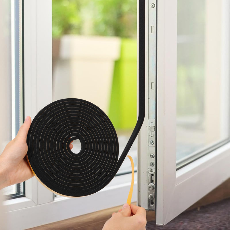 [Australia - AusPower] - Weather Stripping Door Seal Strip (1/2 Inch X 1/4 Inch X 16Feet), Strong Adhesive, Lightproof, Soundproof, Weatherproof Foam Tape Insulation for Sliding Door, Front Door Frame, Windows- Black 1/2 Inch X 1/4 Inch X 16Feet 