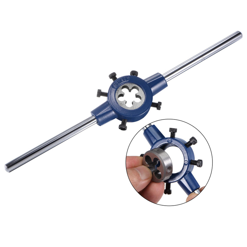 uxcell 5/8-24 UNEF Tap and Die Set with 38mm Round Die Stock Handle Wrench, High Speed Steel Machine Thread Tap and Round Die Threading Tool