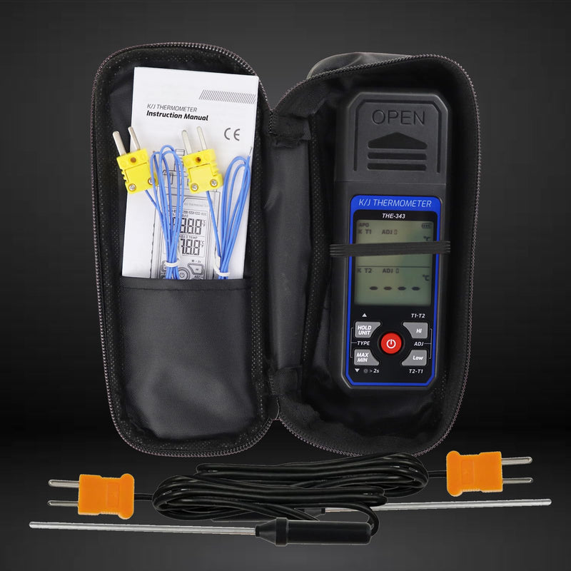 [Australia - AusPower] - Thermocouple Thermometer Digital K/J Type with 4 K Type Thermocouple, HVAC Thermometer with Alarm & Adj Compensation, Temperature Meter -328°F ~ 2501°F Measuring Range 
