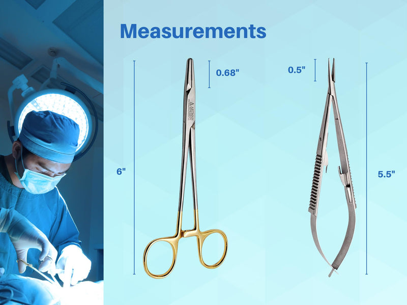 [Australia - AusPower] - Bundle of Mayo Hegar Needle Holder 6" Gold Plated Handle with Tungsten Carbide Inserts & Castroviejo Scissors 5.5" Straight Locking Needle Holder Extra Sharp Spring Action by Artman Instruments 