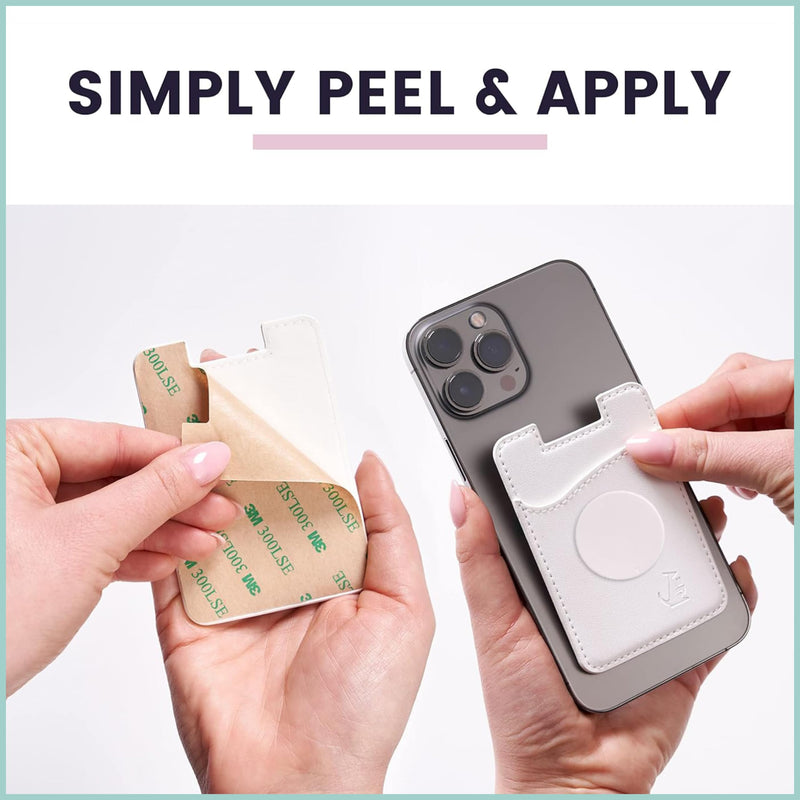[Australia - AusPower] - Wallaroo Wallets Premium Leather Phone Card Holder with Stand - Non-Slip Interior Strong Adhesive Grip - Phone Wallet Stick - Slim, Lightweight & Durable - Compatible with Most Phones White 