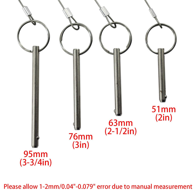 4PIECES of Quick Release Pin 1/4" Diameter, Usable Length 2"(50mm), Total Length 2-1/2"(63mm) Full 316 Stainless Steel, Bimini Top Pin, Marine Hardware