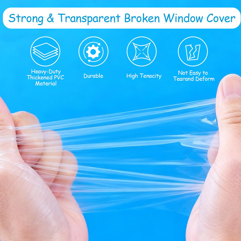 Pangda 31.5 x 47.24 inches Broken Window Cover with Nano Double-Sided Tape, Pre-Cut Transparent PVC Car Window Covering Film, Temporary Car Glass Fix Kit for Broken Glass Replacement Protection