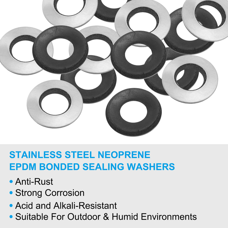 [Australia - AusPower] - PATIKIL 304 Stainless Steel EPDM Bonded Sealing Washers, 10 Pieces 3/8"x25/32" Neoprene Rubber Washers Bonded Sealing Gaskets for Marine Roof Bolt Supply 3/8"x25/32" 