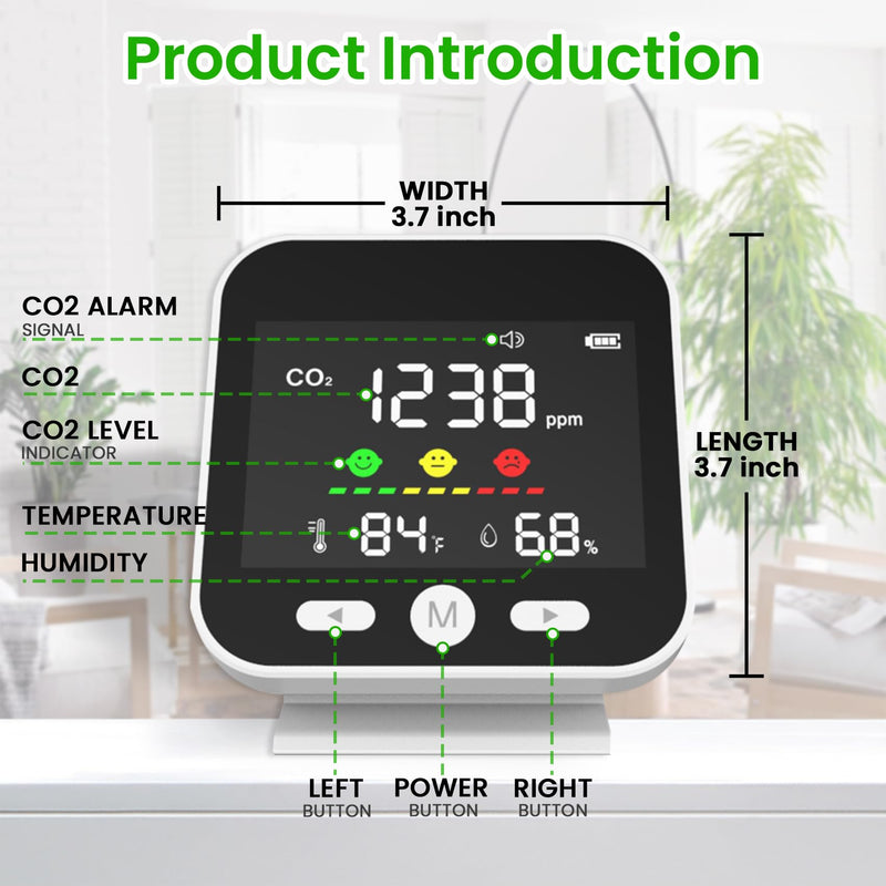 [Australia - AusPower] - CO2 Detector with Bonus Humidity & Temperature Readings & Alarm, 3-in-1 Air Quality Monitor Indoor, Portable CO2 Detector for Travel, Air Quality Tester for Home, Hotel, Office, Car 