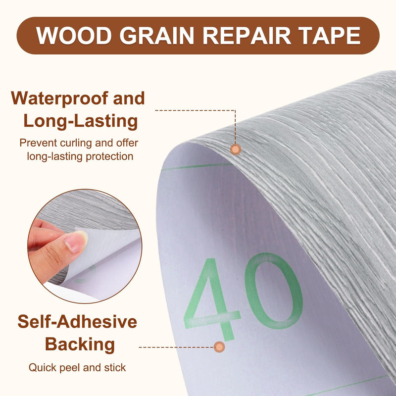 MECCANIXITY Wood Grain Repair Tape, 2 Inch x 33 Feet Self Adhesive Wood Grain Tape Multi-Purpose Wallpaper Border Trim for Furniture Floors Windows Doors Tables Home, Gray, 2 Roll