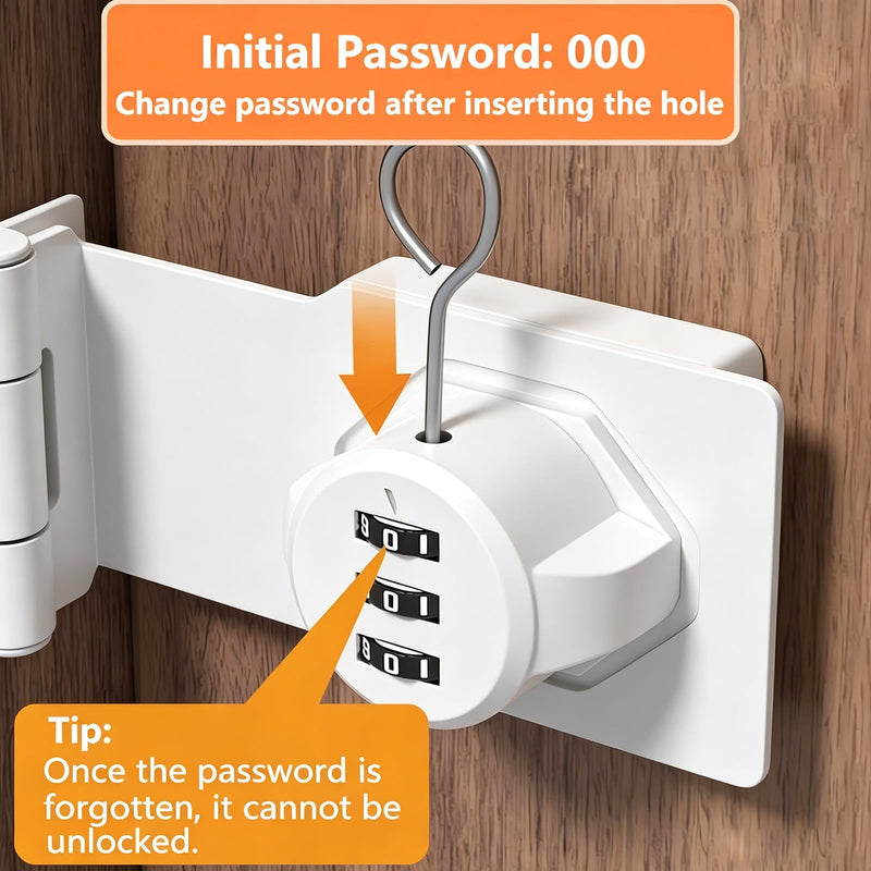 90 Degree Door Password Hasp Latch Lock- White Keyless Sliding Closet Lock Safety Right Angle Hasp Lock Barn Door Lock and Latch for Shed, Cabinet, Gate, Bedroom, Fence, Garden, Backyard Door 2 PCS White 2 Pack