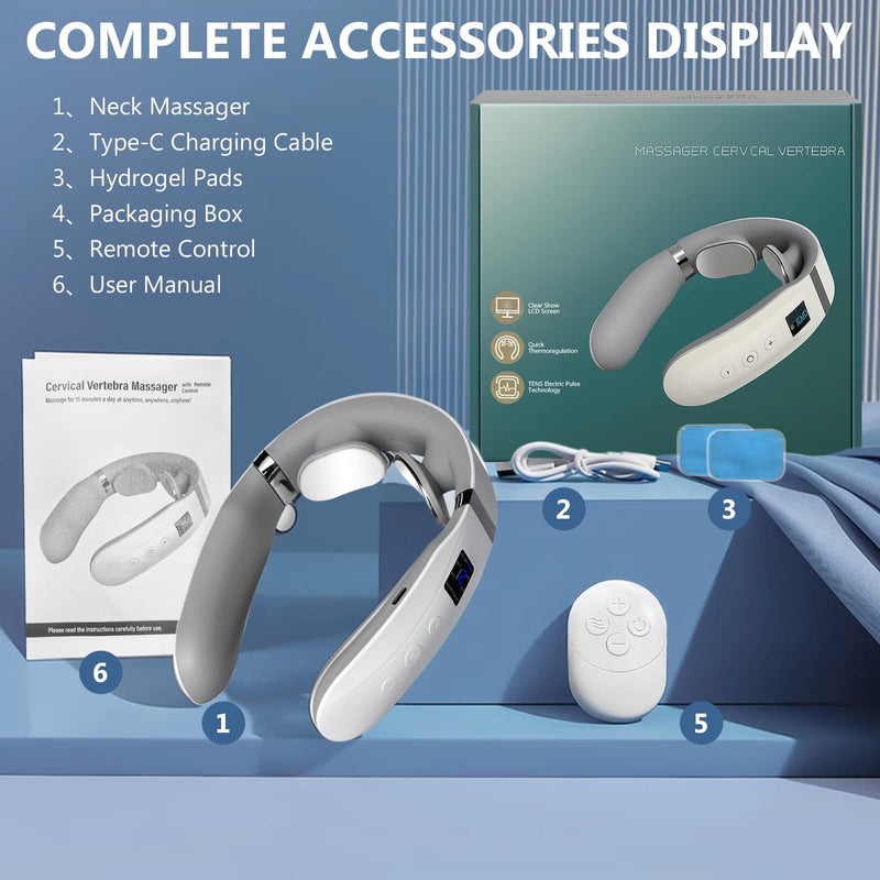 Neck Massager with Heat, Ultra-Lightweight Electric Pulse Device for Neck Relaxation, Cordless Mini Smart Massager for Soothing Stiff Muscles, for Home, Office and Travel 1 Count (Pack of 1)