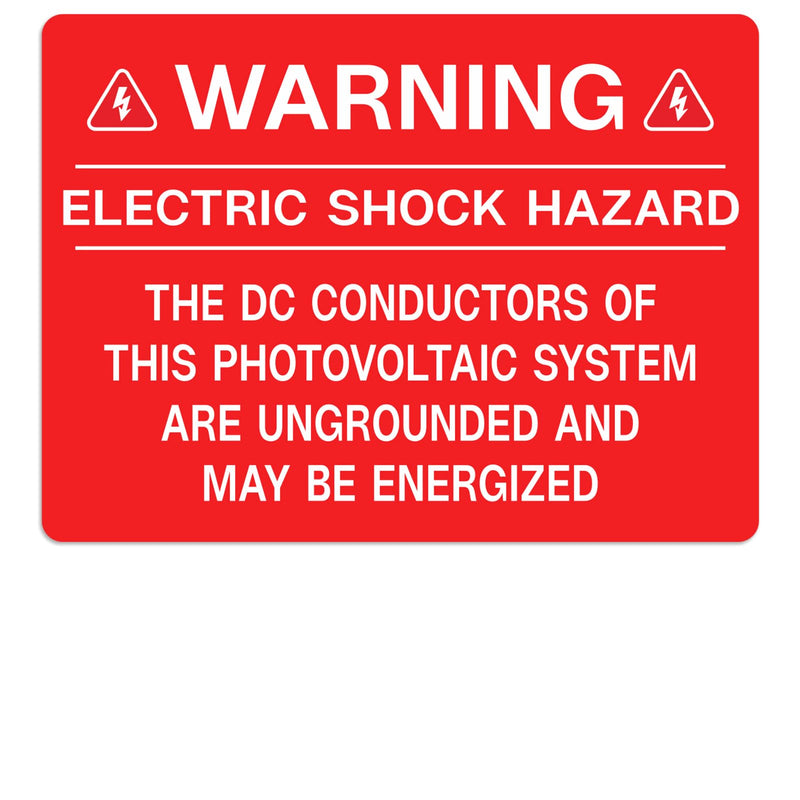 50PCS Solar Pv Labels for Electricians - Electric Shock Hazard Photovoltaic Warning Stickers for Ungrounded DC Conductors, UV Resistant & Waterproof (4"x3")