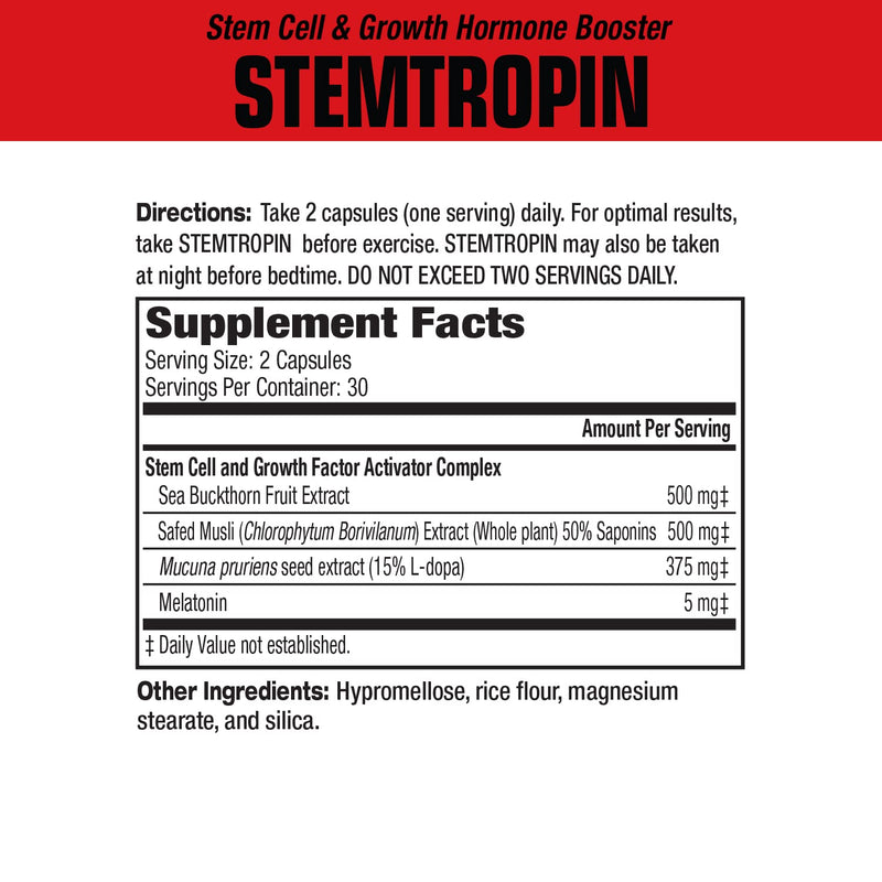 MuscleMeds STEMTROPIN Stem Cell & Growth Factor Booster, Natural Supplement for Performance Enhancement & Anti-Aging, Muscle Building and Recovery, 60 Veggie Capsules