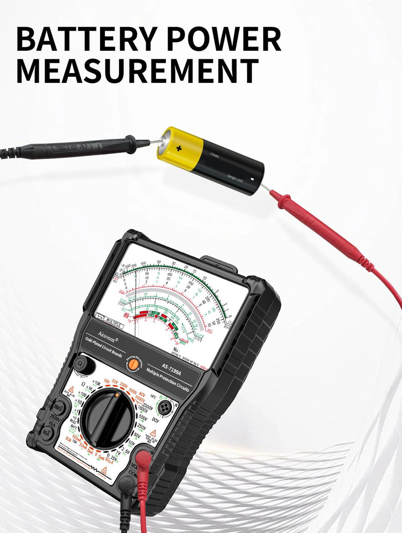 [Australia - AusPower] - Analog Multimeter AS-7199A, Pointer Multimeter, AC DC Volt 2500V, DC Current 10A, Rx 100K, Batt Tester, Diode/LED Testing, Remote Control Detection, 11 Function, 24 Range 