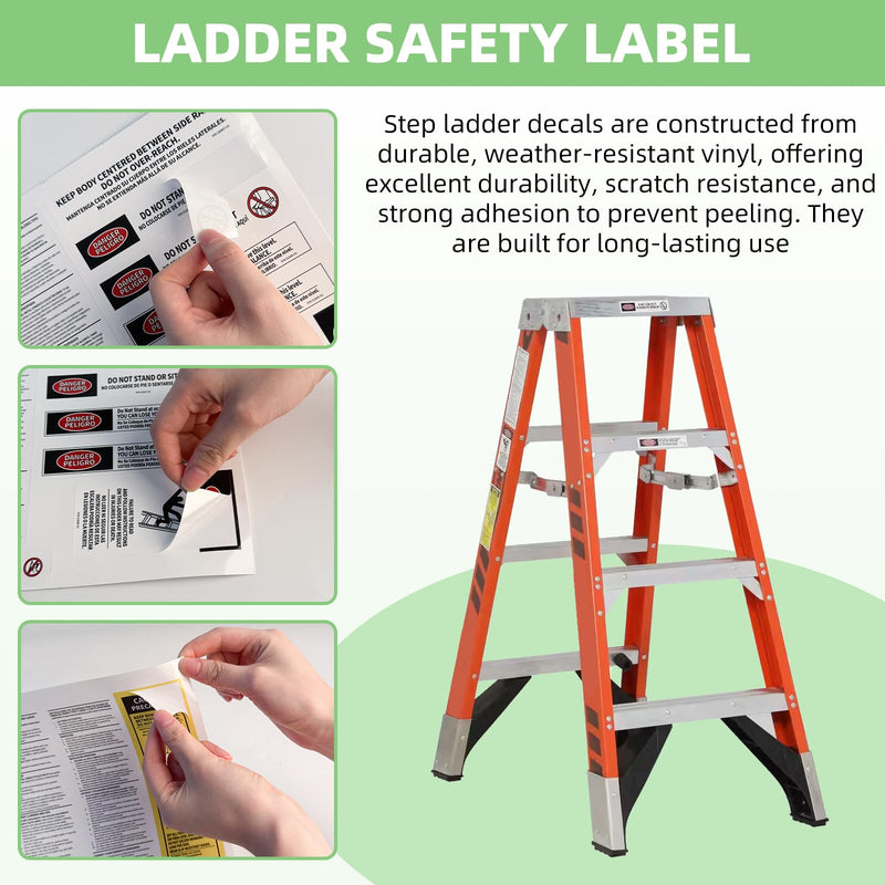 6-Pack Fiberglass Ladder Safety Label Kits Replacement for Werner Step Ladder, Extension Ladder Safety Sticker for Home, Commercial, Maintenance Use on Step & Extension Ladders