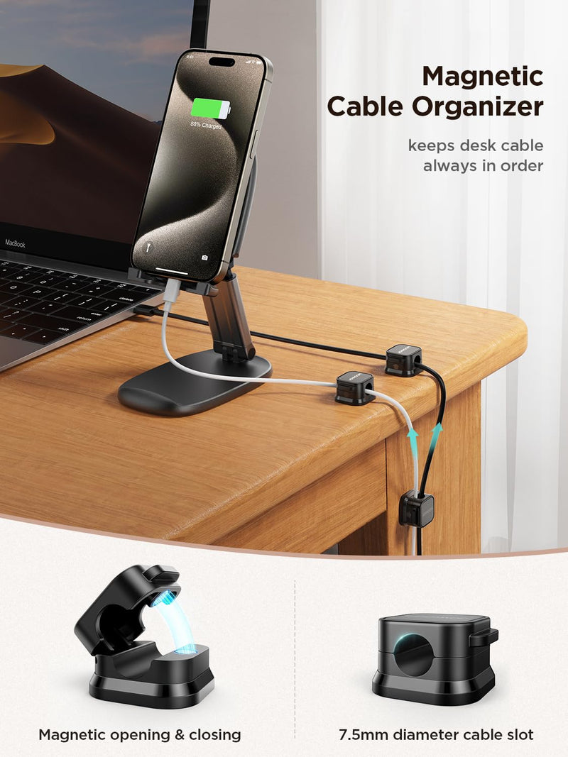 [Australia - AusPower] - 6 Pack Magnetic Cable Clips [Cable Smooth Adjustable] Cord Holder, Under Desk Cable Management, JOYROOM Adhesive Wire Holder Keeper Organizer for Home Office Desk Phone Car Wall Desktop Nightstand Black 