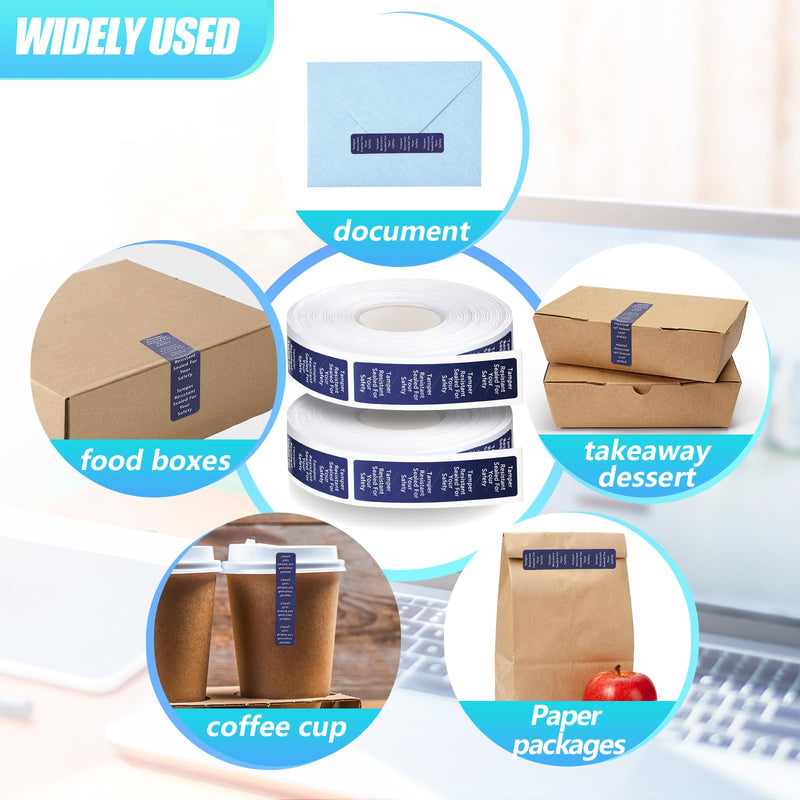 Outus 2000 Pcs Tamper Evident Labels Rolls Adhesive Safety Stickers 0.75 x 3.5'' Tamper Evident Tape for Security Food Delivery Bag Closure Container Box Jar Mailing Packaging Sealing (Navy Blue) Navy Blue