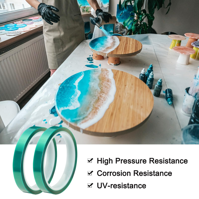 MECCANIXITY Resin Tape Silicone Adhesive Tape High Temperature Resistance Easy Peeling Polyester for Epoxy Resin,River Tables,Craft,Remove Residue 0.51 Inch Wide 108FT Long(Green),Pack of 3 3.0