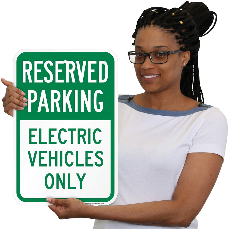 SmartSign 18 x 12 inch “Reserved Parking - Electric Vehicles Only” Metal Sign, 63 mil Aluminum, Green and White, Made in USA