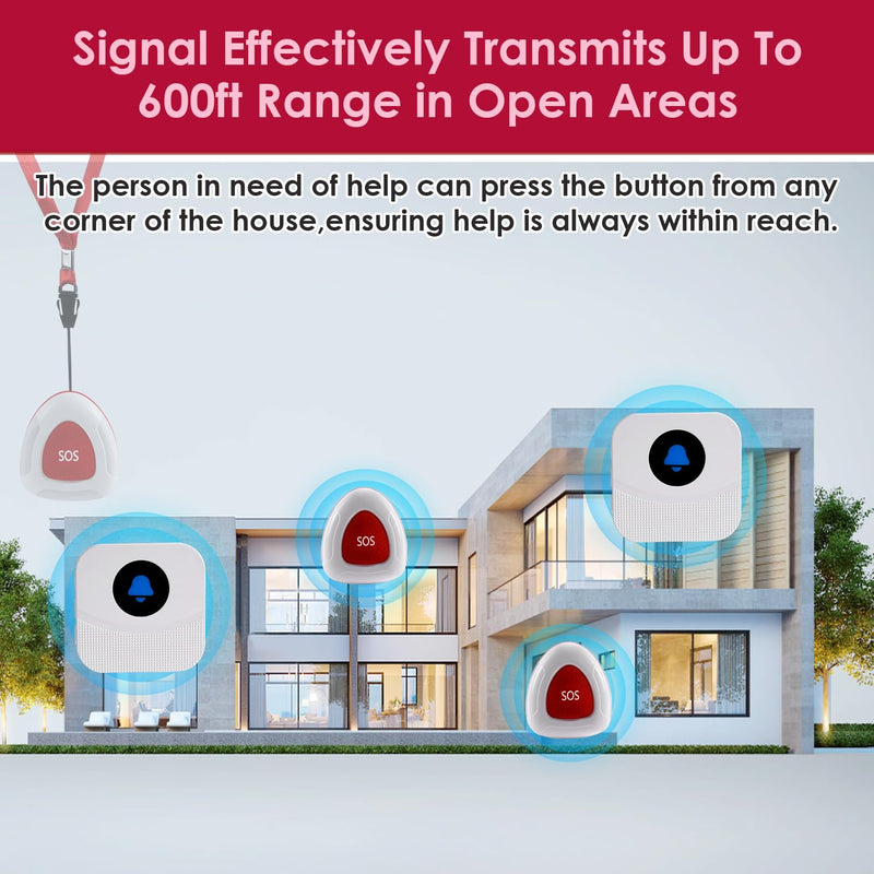 [Australia - AusPower] - Wireless Nurse Call System, 2 SOS Pendant Buttons & 2 Plug-in Receivers, 500FT Long Range for Home, Elderly, Patient, Caregiver Pager with 55 Ringtone & 110DB Loud Alert 