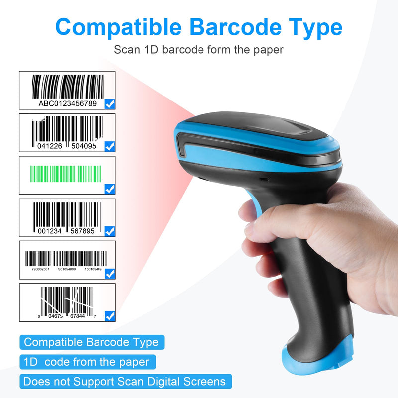 [Australia - AusPower] - Barcode Scanner Wireless, 1D Laser Barcode Reader with Stand 2.4G Wireless & USB Wired Connection 2 in 1 Plug and Play Handheld Bar Code Scanners 