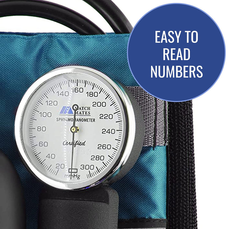 [Australia - AusPower] - MABIS MatchMates Aneroid Sphygmomanometer and 31" Sprague Rappaport Stethoscope Combination Manual Blood Pressure Kit with Calibrated Nylon Cuff and Oversized Carrying Case, Adult Teal 