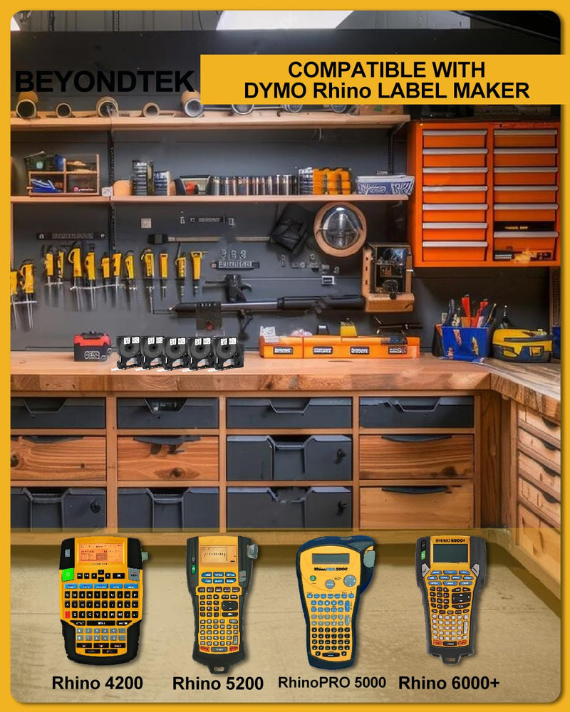 [Australia - AusPower] - 18444 Vinyl Label Tape Work with DYMO Rhino 4200 5200 Label Maker Replacement for Dymo 18444 Rhino Industrial Permanent Vinyl Industrial White 1/2" x18' Work with Rhino 5000 6000,5Packs Rhino Black on White 
