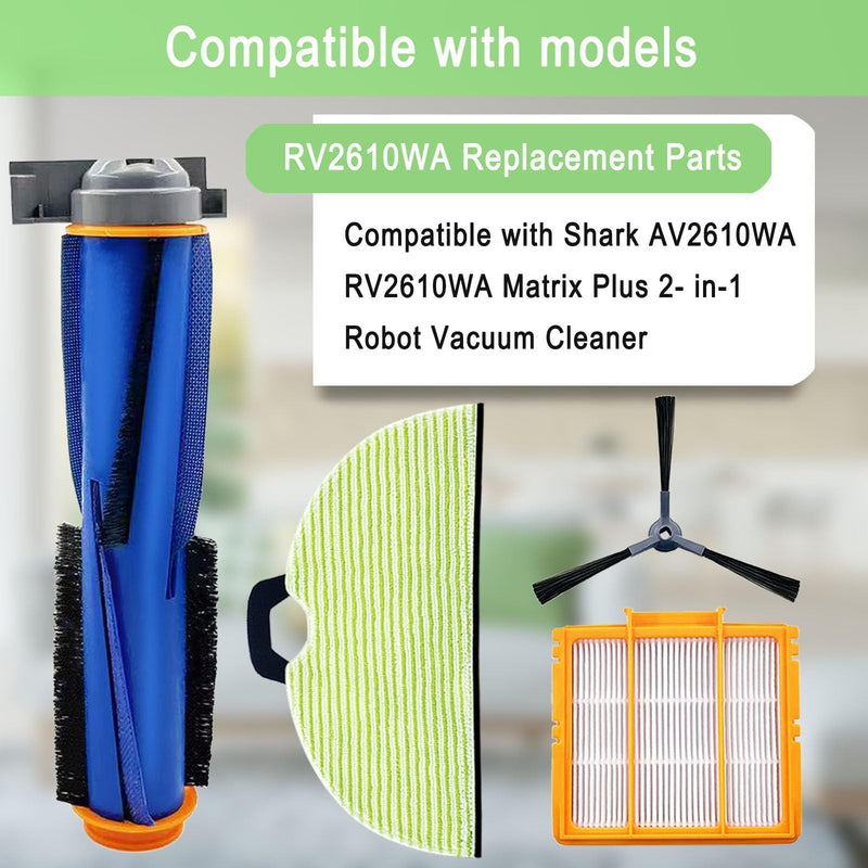 [Australia - AusPower] - Replacement Parts for Shark AV2610WA RV2610WA Matrix Plus 2- in-1 Robot Vacuum Cleaner,1 Main Brush,3 Filters,3 Mop Pads,6 Side Brushes,1 Pre Filter,1 Filter&1 Pre-Motor Foam&Felt Filter AV2610WA Complete Parts Kit 