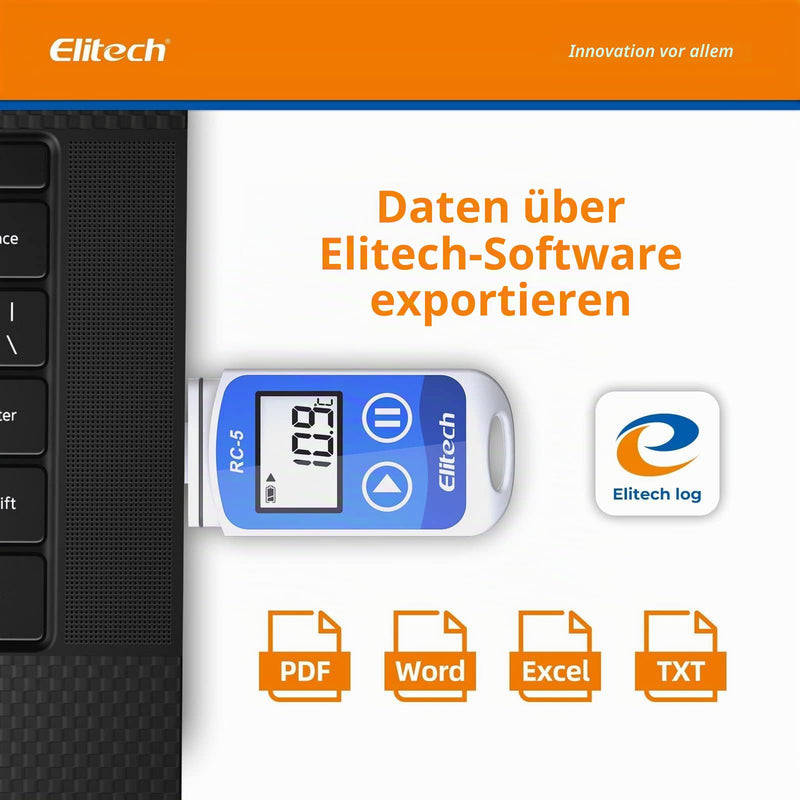 Elitech RC-5 Temperature Data Logger, IP65 Waterproof, 32000 Points Capacity - Mini USB Temperature Recorder with LCD Display, PDF/EXCEL/TXT Report for Cold Chain, Warehouse, Food, Laboratory 1 Items