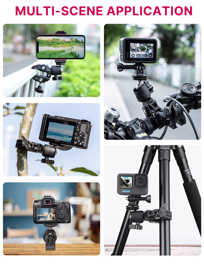 [Australia - AusPower] - Camera Clamp Mount Accessories for Gopro - ULANZI R099 Super Clamp Ball Head Mount 1.5kg/3.3lb Loading Metal Bike Motorcycle Handlebar Attachments for DSLR Gopro Hero 5/6/7/8/9/10/11 Black/Insta 360 Gopro/Phone Mount 
