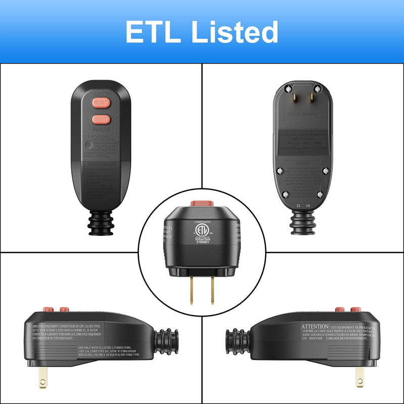 [Australia - AusPower] - ANEKEN GFCI Plug Replacement, Auto-Reset, 15 Amp, 2 Prong, Waterproof Ground Fault Circuit Interrupter Safety Plug for Pressure Washer, Hair Dryer, Weeder, Hot Tub, Pool Pump 