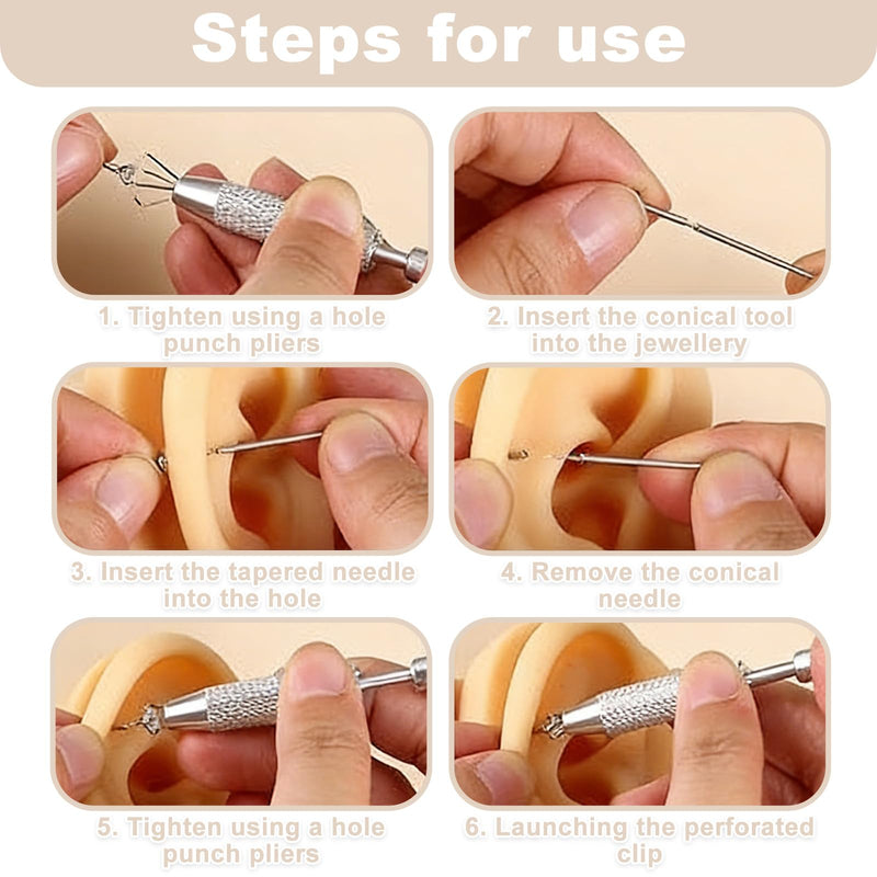 Piercing Tool Set 7 Pieces 16G 18G Stainless Steel | Piercing pliers with precision handle and ball opener for safe and hygienic change at home