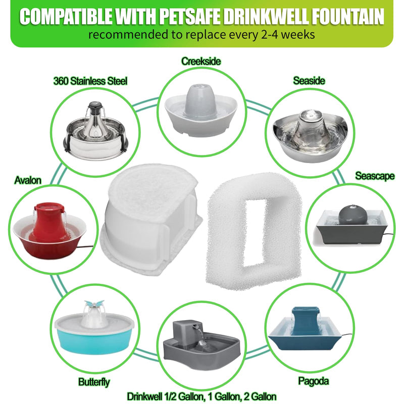 Pet Fountain Filter Replacement Compatible with Drinkwell Fountain Stainless Steel 360 Avalon, Pagoda Seascape and Sedona Water Bowl, Dog and Cat Pet Water Fountain Prefilters 16
