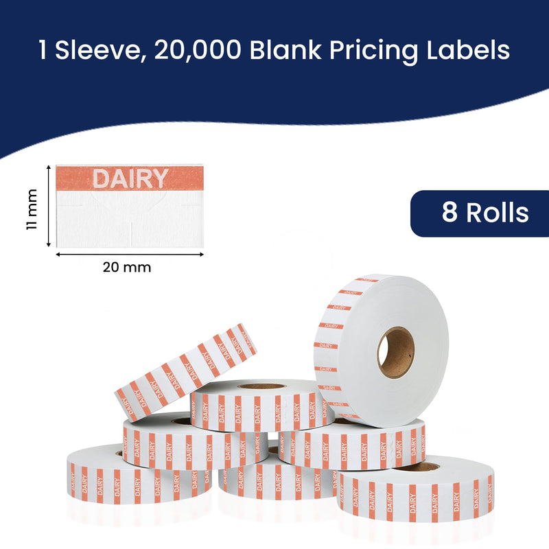 Orange Reverse Print on White Dairy Labels for Monarch 1131-20,000 Labels w/ 8 Rolls Value Pack, 1 Sleeve - Made in USA