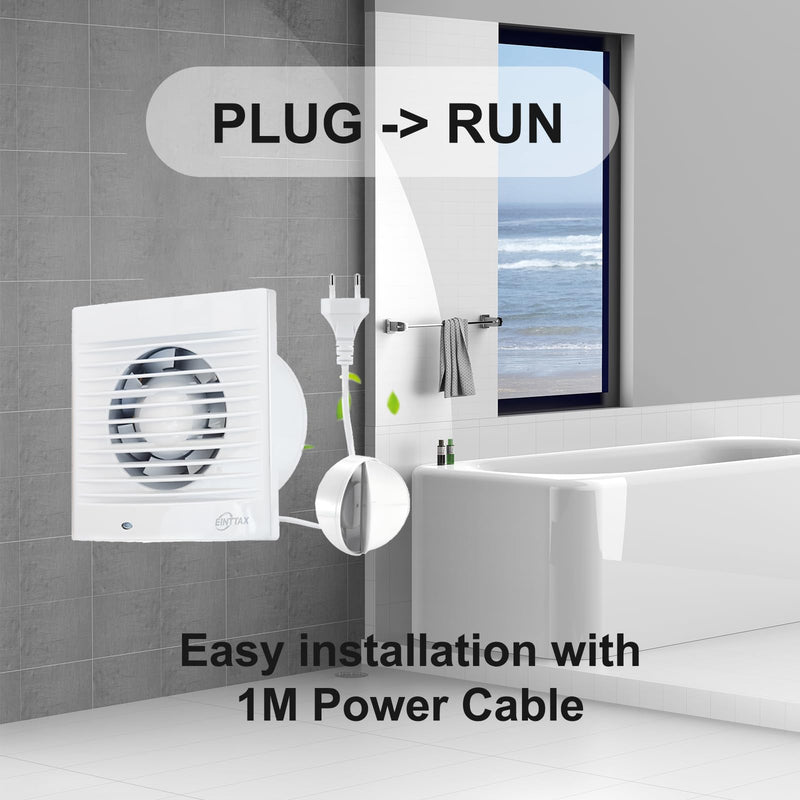 4 Inch Wall Mount Bathroom Exhaust Fan, Plug in Wall Exhaust Fan, 12W 77 CFM Bathroom Window Fan with Backdraft Damper for Kitchen, Garage, Office, 34 dB, White E10-Plug