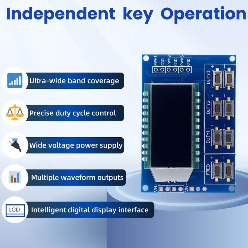 3-Channel PWM Digital Signal Generator Module, 1Hz-150kHz Adjustable, Rectangle/Square Wave Generator, Duty Ratio 0%-100% with LCD Display