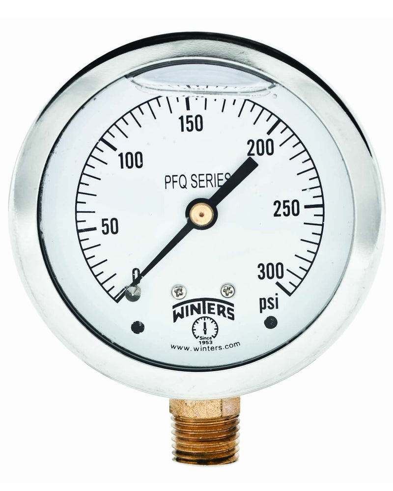 [Australia - AusPower] - Winters 2-1/2" Dial Size, Liquid Filled Industrial Pressure Gauge, Brass Internals, 304 Stainless Steel Case, Single Scale 0-300 psi, 1.5% Acc, 1/4" NPT Bottom Mount, Glycerin Filled Pressure Gauge 0/300 PSI 