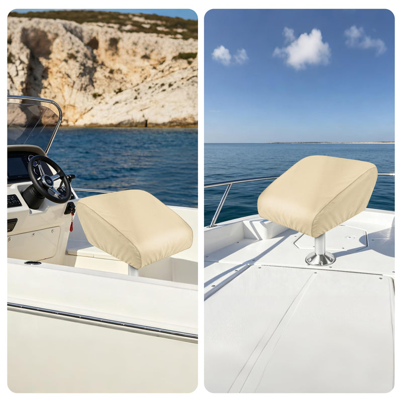 iCOVER Boat Folding Seat Cover - 600 Denier Canvas Waterproof Heavy-Duty Weather Resistant Material Trailerable Fishing Chair Covers Beige 2 Pack