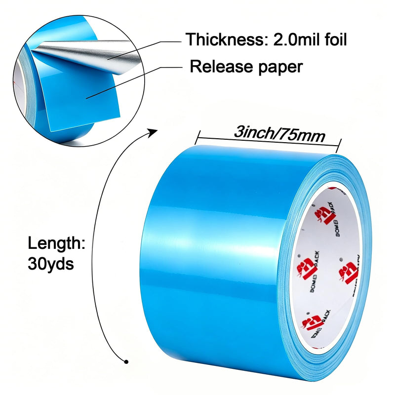 BOMEI PACK Aluminum Foil Tape,Heavy Duty Metal Foil Duct Tape (Blue, 3 Inch) Blue