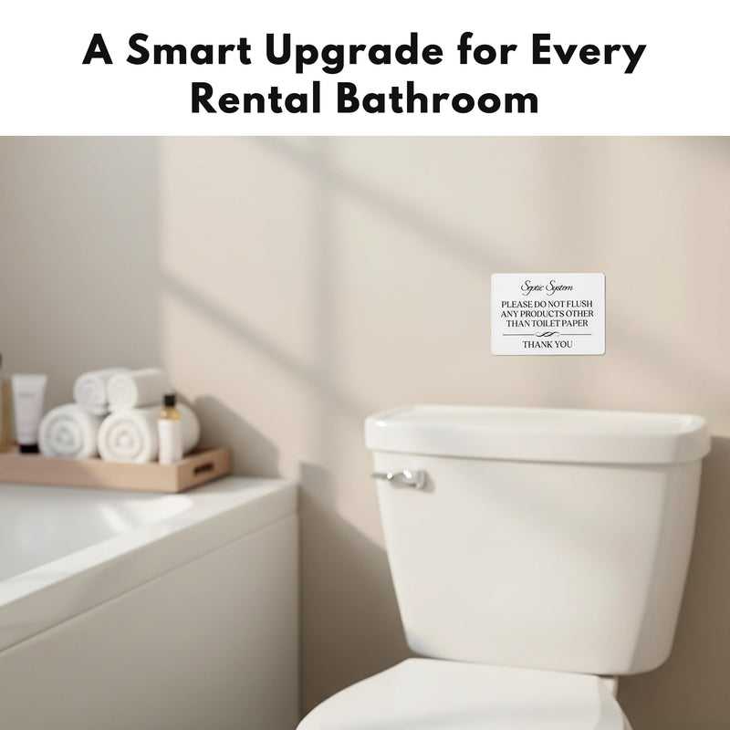 Septic System Do Not Flush Toilet Sign 2-Pack (White Acrylic 5 x 3.5 in) - Do Not Flush Anything Except Toilet Paper Sign - Bathroom Signs for Business - Airbnb and Restroom Signage White (Pack of 2)