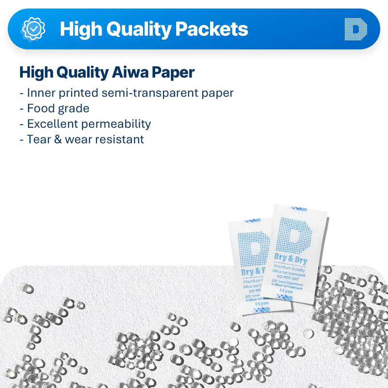 Dry & Dry 0.5(Half) Gram [1000 Packets] Silica Gel Packets Desiccants Silica Gel Packs - Rechargeable Moisture Absorbers for Food Storage, Electronics, 3D Filament & Safes 1000 Pack