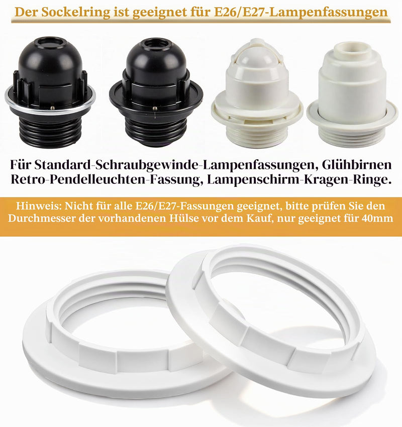 Set of 4 Lampshade Screw Ring, E27 Screw Ring for Lamp Holder (39mm) Heat Resistant Plastic Lamp Holder for Standard E27 Lampshade or Glass Shade (White)