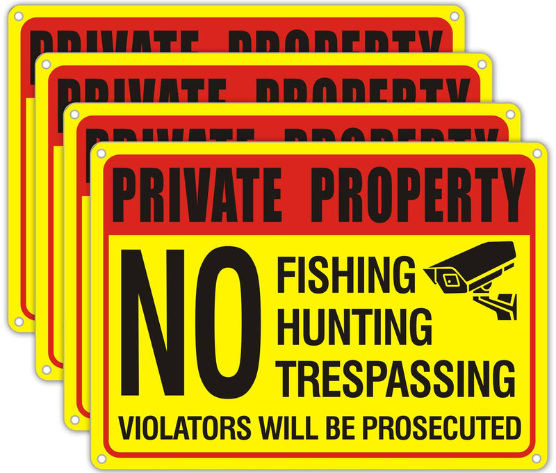 (4 Pack) Private Property No Trespassing No Hunting No Fishing Sign, No Trespassing No hunting signs,14x10 inches Reflective Aluminum Metal Warning Sign Rust Free Waterproof and Easy to Install 14 x 10 inches no hunting signs