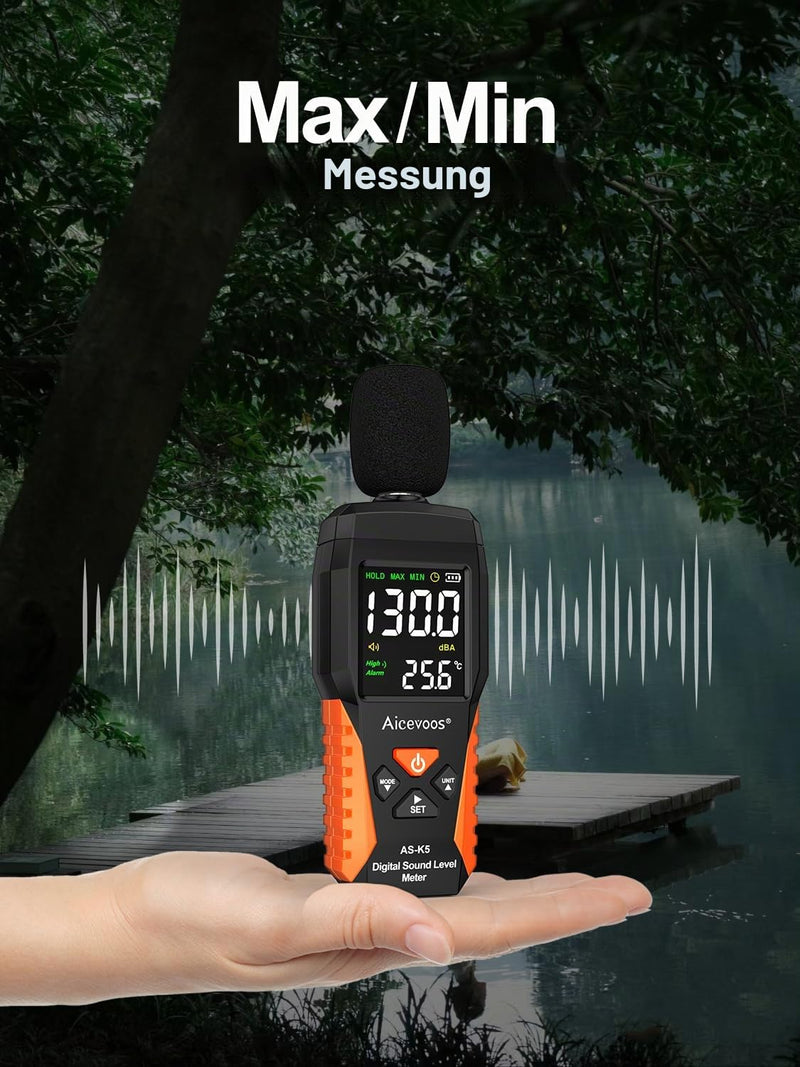 Dezibel Meter dB Meter Sound Level Meter Noise Level Meter 30~130 dB Acoustic and Visual Alarms, A Weighted, MAX/MIN Noise Measurement (18 cm) 18cm