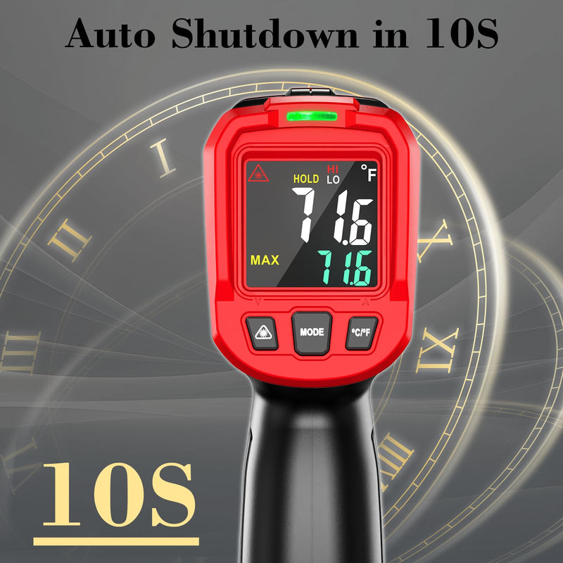 [Australia - AusPower] - FKM Infrared Thermometer Gun,Non Contact Laser Thermometer Gun for Industrial,HVAC,Engine,Kitchen Cooking,Digital IR Temperature Gun -58°F~1112°F(-50°C~600°C) Adjustable Emissivity,Not for Human Red(Upgrade screen display / -58°F~1112°F / 12:1) 