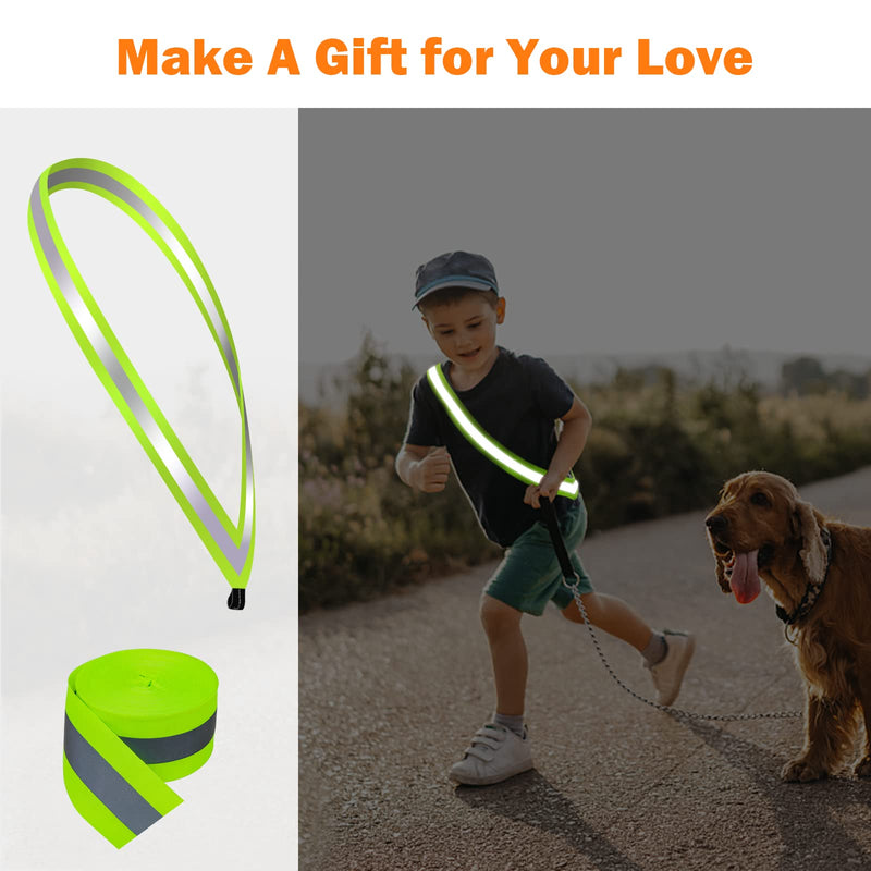 TCCFCCT High Visibility Reflective Tape Strip, Fabric Florescent Safety Tape, 2'' x 66ft Sew-on Warning Safety Trim for Clothing, School Bags and Raincoats, 3cm Reflective Width, Green Green 3cm reflective width