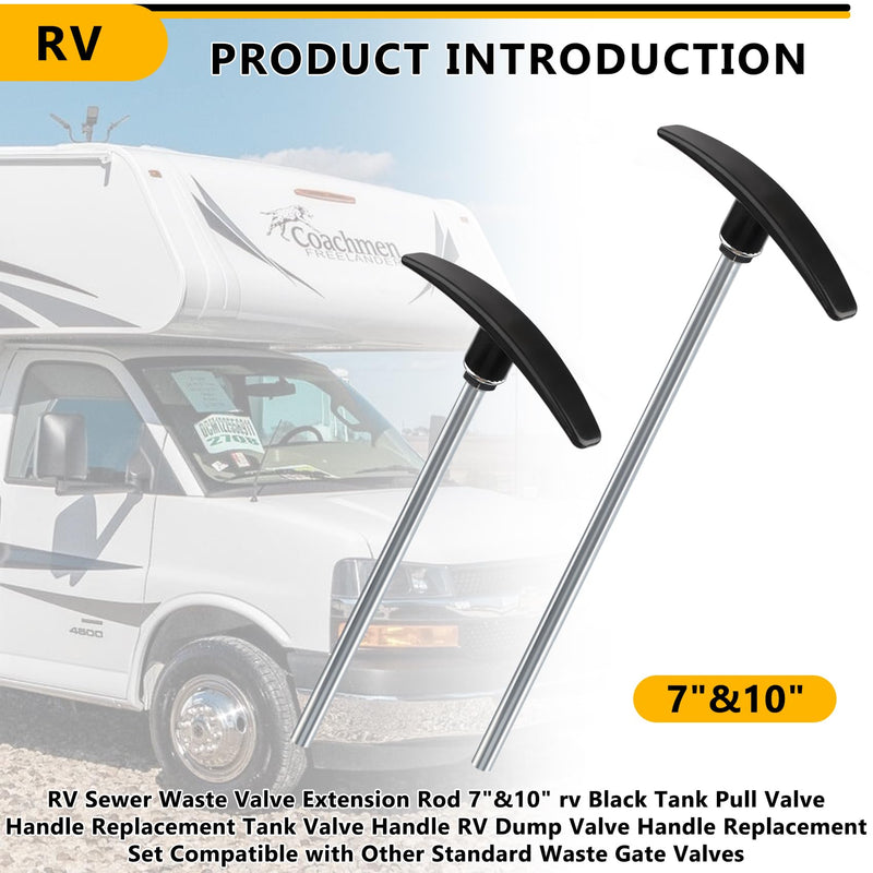 RV Sewer Waste Valve Extension Rod 7"&10",rv Black Tank Pull Valve Handle Replacement,Tank Valve Handle RV Dump Valve Handle Replacement Set Compatible with Other Standard Waste Gate Valves