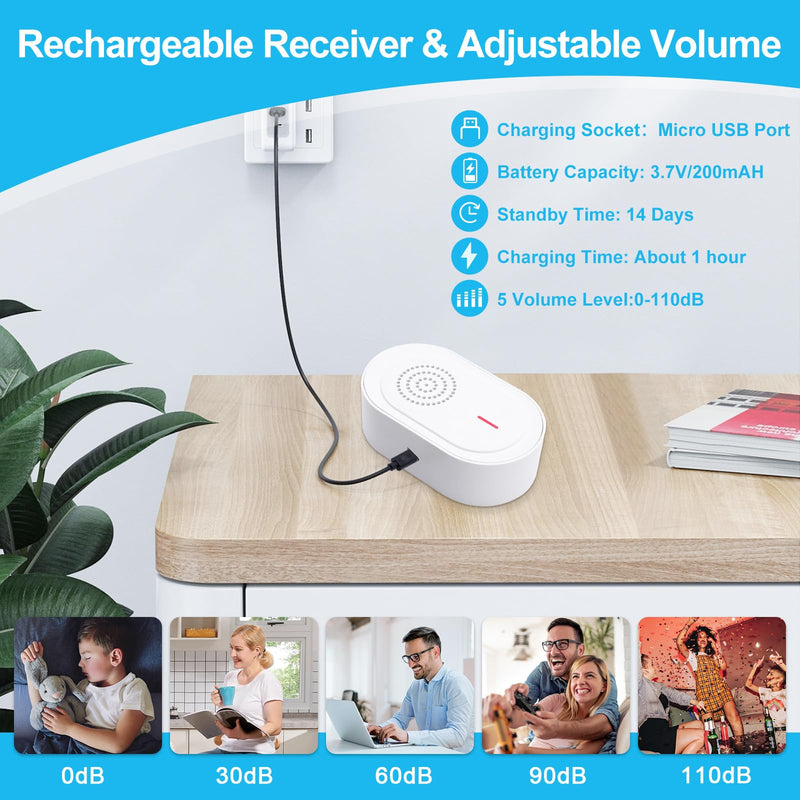 [Australia - AusPower] - Caregiver Call Button Beeper Pager System Rechargeable & Portable Receiver with 500Ft Range Alert Button Call Bell for Elderly/Patient/Disabled at Home/Hospital/Clinic 2 buttons+1 receivers 