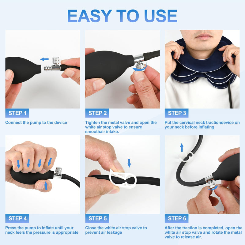[Australia - AusPower] - Inflatable & Adjustable Neck Traction Device with Neck Brace,Portable Cervical Traction Device for Instant Neck Pain Relief,Perfect for Home,Office,and Travel(Dark Blue) Dark Blue 