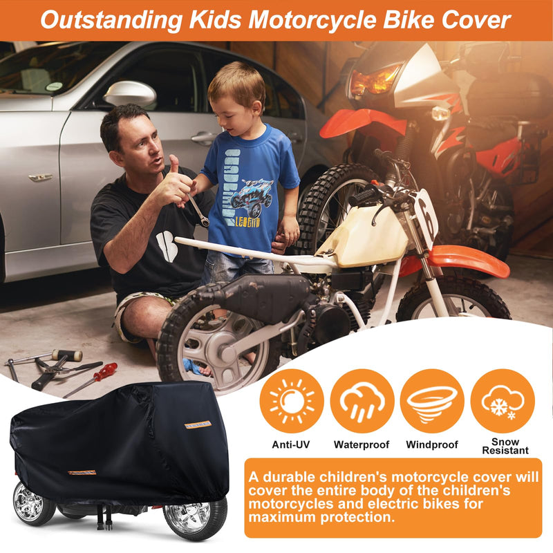 Kids Bike Cover Waterproof Outdoor,GRABADO Heavy Duty 420D Kids Motorcycle Bike Cover,Universal Children's Tricycle Cover with 4 Reflective Strips and Windproof Buckle,Small Kids Ride On Toy Car Cover 420D Kids Bike and Tricycle Cover