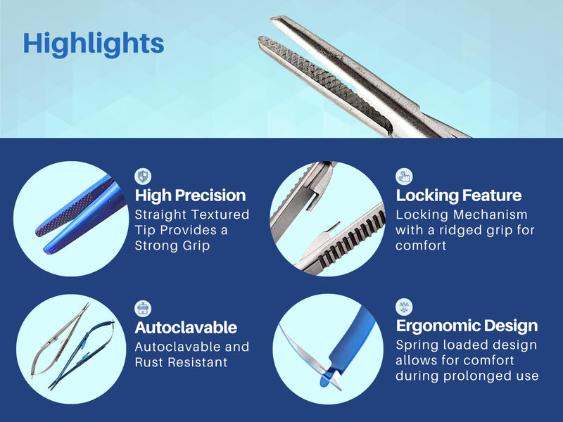 [Australia - AusPower] - Bundle of 3 Castroviejo Scissors 5.5" Straight Locking Needle Holder Extra Sharp Spring Action & Castroviejo 5.5" Holder Driver Blue Plasma w/Tungsten Carbide Inserts by Artman Instruments 